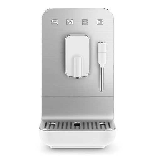 Smeg BCC12WHMUK Espresso Automatic one touch Coffee Machine with Thermoblock technology with Built in grinder from beans/Milk Frothing Nozzle- Matt White
