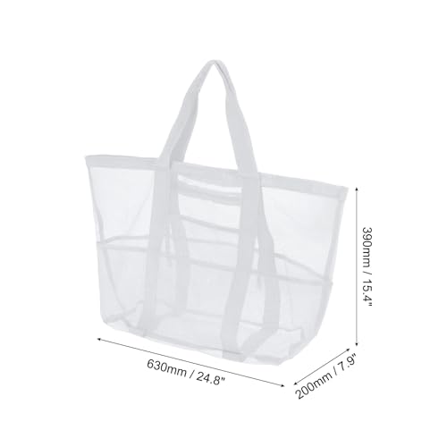 uxcell Mesh Beach Tote Bag, 1Pcs 25" x 15" x 8" Upgraded Beach Towel Bags, Waterproof Pool Bag for Beach Vacation and Travel Daily (White)2