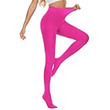 American Trends Tights for Women Semi Opaque Footed Pantyhose Solid Color Womens Run Resistant Tights Hight Waist 80D Pantyhose Stockings Hot Pink