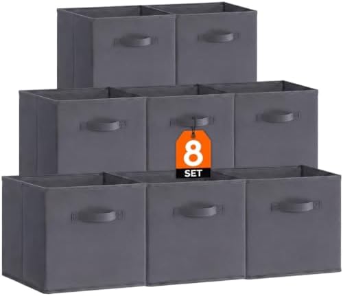 Lifewit Aufbewahrungsbox, 8 Stück, Grau, 33 x 38 x 33 cm, 41 L | Faltbox aus Stoff, Ordnungsboxen mit Griffen für Würfelregal Kleiderschrank, Aufbewahrungswürfel für Kleidung, Büch