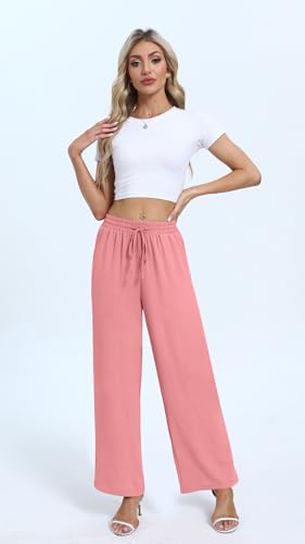 Yicro Womens High Waisted Wide Leg Pants with Pockets Casual Loose Palazzo Trousers3