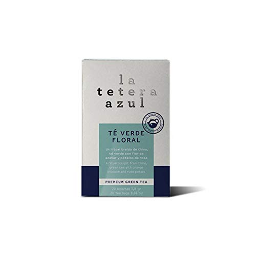 LA TETERA AZUL Grüner Tee mit Blumenaroma. Detox-Tee reinigen. Blumiger grüner Tee. 20 Beutel mit 1,8 Gramm Cover