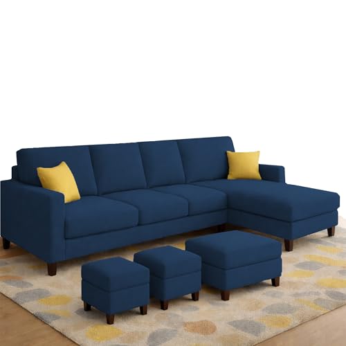 Image of Casaliving Rolando Seater L Shape Sofa Set for Living Room Left Side (Blue, 6 Seater with Ottomon - RHS)