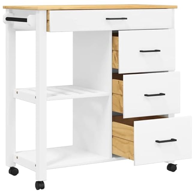 Kitchen Trolley Monza 33.1x15.7x35.4 Solid Wood Pine Kitchen Dining Trolleys-GwNctSng