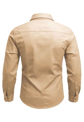 Zyvrenix Men's Long Sleeve Button Down Cotton Shirts with Pockets Khaki XL - image 3