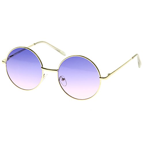 zeroUV Bohemian Full Metal Frame Gradient Flat Lens Round Sunglasses 54mm2