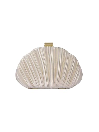 QWINEE Women's Shell Shaped Clutch Purse Ruched Mini Crossbody Bag Elegant Evening Handbag with Chain Strap Apricot One Size