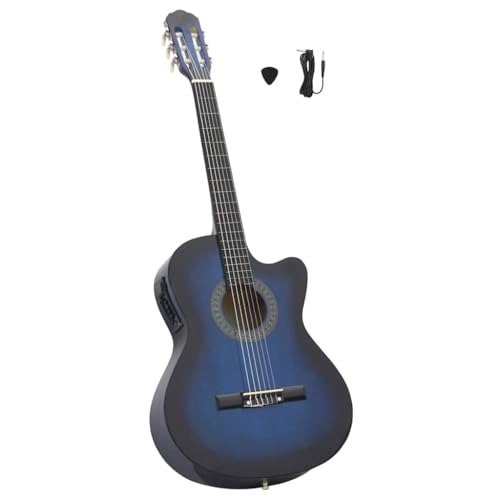Teenpull Guitarra Western Cutaway con 6 cuerdas, ecualizador de 4 bandas, cuerpo de madera de tilo maciza, escala de 65 cm, color azul, incluye cable de accesorios para escenario, enseñanza, práctica