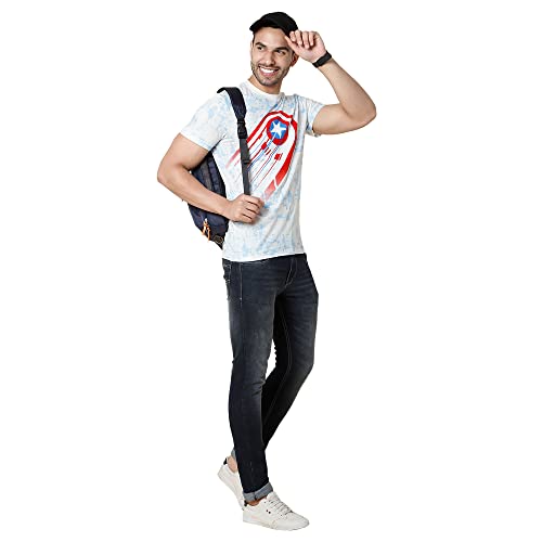 Image of Free Authority Captain America Printed Regular Fit Blue Cotton Men's T-Shirt