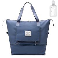 flintronic Reisetasche Damen, Faltbare Reisetasche, Sporttasche, Handgepäck Tasche, Wasserdicht Travel Bag Duffle Bag, Trainingstasche, Handtasche für Sport & Reisen (Mit 1 Gepäckanhänger)-Blau
