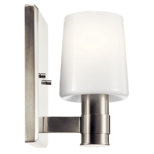 Image of Kichler Adani 1-Light Wall Sconce, Modern Light with Opal Glass in Brushed Nickel, for Bathroom, Powder Room, Kitchen, Bedroom, or Hallway (8.5 inch x 5 inch), 55174NI