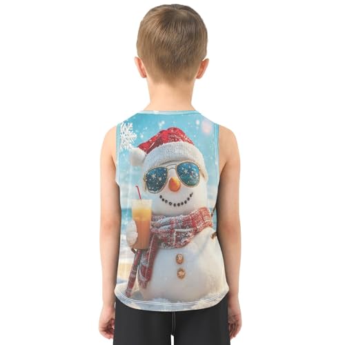 Boys Tank Top Shirts Sea Beach Snowman Snowflake Sleeveless T-Shirts Crew Neck for Kids Clothing Children3