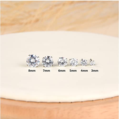 G23 Titanium CZ Stud Earrings for Sensitive Ears, Titanium Cubic Zirconia Stud Earrings for Women 3mm 4mm 5mm 6mm 7mm 8mm 5