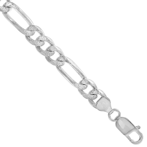 Sterling Silver Figaro Link Chain Necklaces & Bracelets 8mm Pave diamond cut Nickel Free Italy, 7-30 inch2