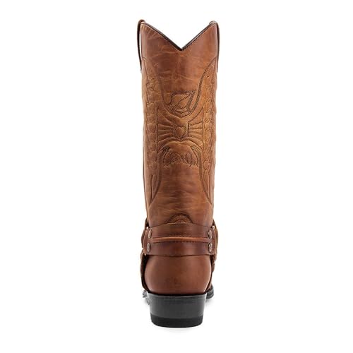 Men's Cowboy Boots with Belt Buckle Classic Western Embroidered Extremely Comfortable Durable Mid-Calf Boots4