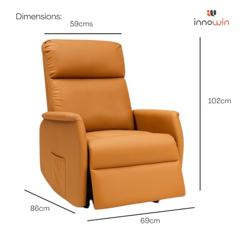 Image of INNOWIN Shark Recliner Sofa 1 Seater Motorized | Recliner Chair with Luxuriously Padded Body and Premium Comfort | Rexine Fabric | 1 Years Warranty | Tan Brown