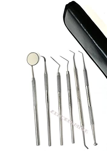 German Dental Hygiene Kit 6 Piece Dentist Tools Anti Fog Mirror Dental Scaler Tarter Scraper Dental Pick Dental Tweezers for Calculus and Tartar Removal Gum Health Teeth Cleaning - Thumbnail 4