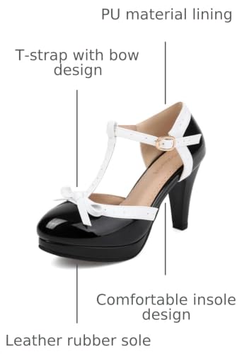 Image of ForeMode Fashion Women T-Strap High Heels Bow Platform Round Toe Pumps Leather Summer Sweet Shoes