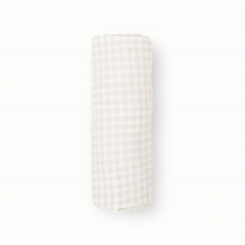 Image of Little Unicorn Premium Stretch Knit Swaddle Blanket | Super Soft with Optimal Stretch & Breathability for swaddling (Tan Gingham)