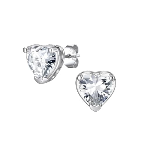 FindChic 2 Carat Birthstone Stud Earrings for Women, Round/Heart/Princess Cut Stud Earrings, Hypoallergenic Studs with 925 Sterling Silver Posts, 12 M