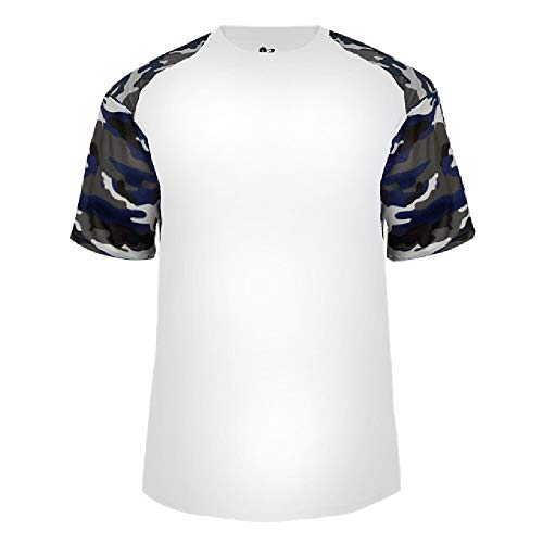 Badger Sport White/Navy Camo Sleeve Adult 2X