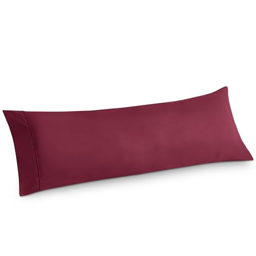 Image of Bedsure Body Pillow Case Cover - Burgundy Brushed Microfiber Long Pillow Cases, Ultra Soft and Cozy Body Pillowcase with Envelope Closure for Kids, Wrinkle, Fade Resistant, 1 Pack, 20x54 Inches