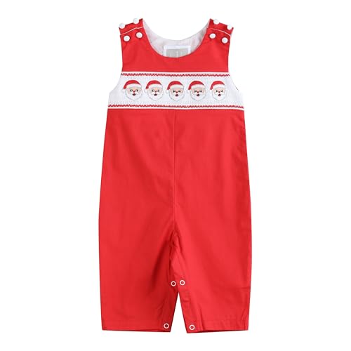 Lil cactus Red Santa Smocked Overalls, 12-18 Months