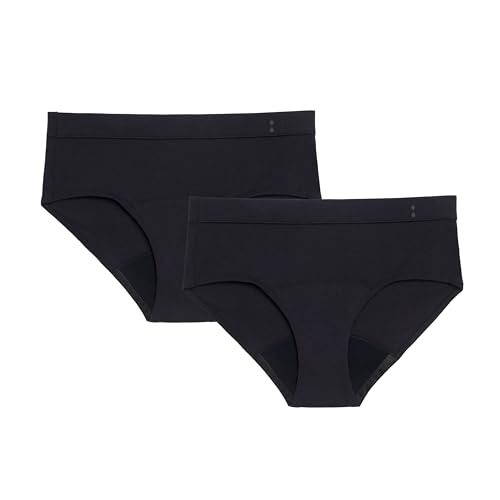 Thinx for All Period Underwear, Everyday Comfort Brief, Holds Up to 12 Regular Tampons*, Period Panties, Leakproof, Reusable & Controls Odor, Black, 2 Pack, L