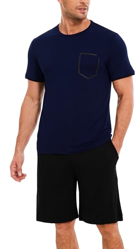 GYS Bamboo Viscose Men's Pajama Sets Short Sleeve Sleepwear Summer Pj Shorts Set