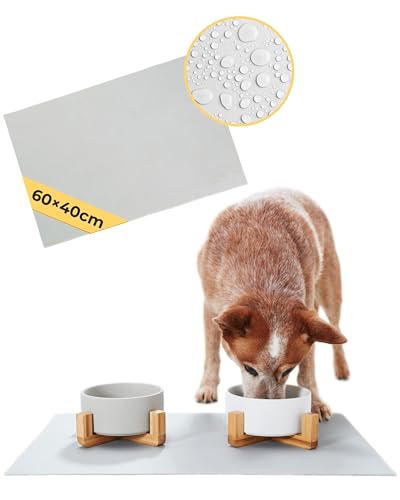PiuPet® Tappetino per Ciotola Cani e Gatti I 60x40cm I Idrorepellente I Tappetini Sottociotola I Facile da Pulire I Tappetino Silicone Antiscivolo | Tappeto Ciotole Cane | Accessori Gatti