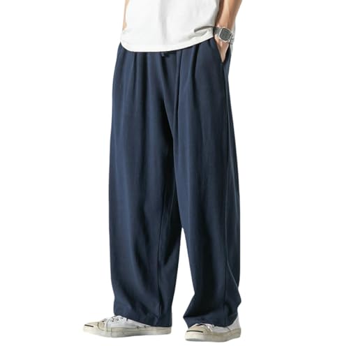 Pantalon large homme en coton lin coupe ample et droite style chinois
