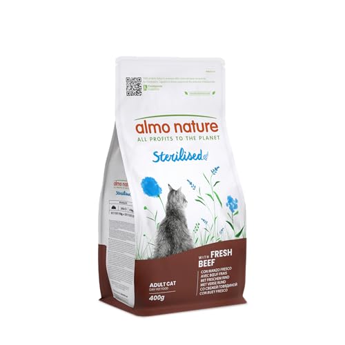 Almo Nature Sterilised - Croquettes pour Chat Stérilisé au Bœuf Frais - À Faible Teneur en Magnésium et avec des Fibres pour Le Contrôle du Poids - Sac...