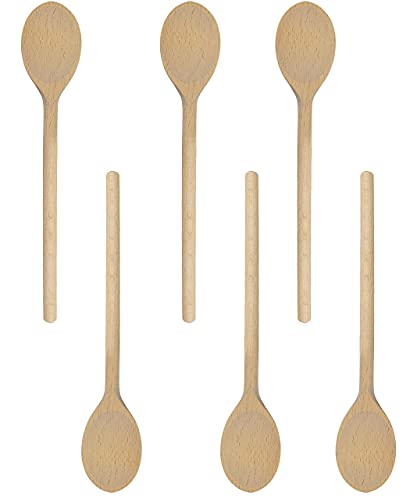 6-Pack 12-Inch Beech Wood Cooking Spoons – Deep-Bowl, Long-Handle, Non-Stick Safe, Oval Wooden Kitchen Utensils