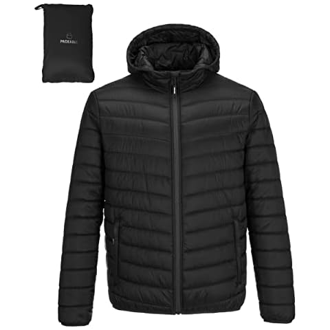 Outdoor Ventures Men's Lightweight Packable Hooded Puffer Jacket Insulated Winter Coat for Snow Ski Traveling Cover