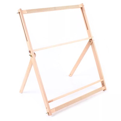 Kazafa Wooden Weaving Loom Large 70x50cm Frame with Three Adjustable Gears & Comb, Foldable Loom for Kids Over 6 and Adults, Wall Hangings & Blankets