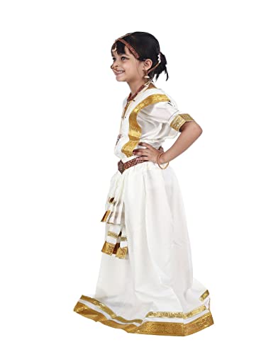 Image of BookMyCostume Polyester Mohiniyattam Indian Classical Dance Costume for Girls and Women with 10 Pcs Jewellery Set 5-6 Years,Multicolor