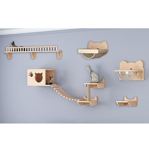 Katzen Kletterwand Set, Catwalk Katze, Kratzbaum Wand, 9-in-1-Wandklettergerüst-Set für Katzen, DIY-Katzenwandspielplatz, Stabil Und Praktisch, Geeignet für Mehrere Katzen Zum Schlafen Und Spielen