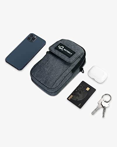 WATERFLY Bauchtasche Gürteltasche Hüfttaschen Handytasche: Kompakt Klein Multifunktional Gürtel Tasche mit Karabiner für Damen Herren EDC Camping Wandern Klettern Reisen Jagd Angeln Dunkelgrau