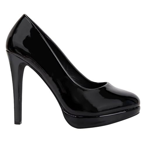 Drag Queen Cross Dresser Pumps für Herren und Damen, hoher Absatz, runder Zehenbereich, schwarzer lack, 45 EU
