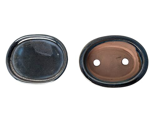 Glazed Ceramic Bonsai Pots with Matching Drip Trays (Blue, 16cm) - Image 4