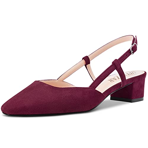 HEUIVZAR Womens Pumps Square Toe Kitten Low Chunky Block Heel Slingback Suede Dress Shoes Vacation Cute Wedding 1.5 Inch
