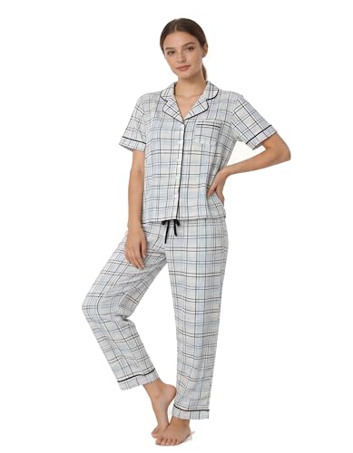 Image of NAP BOUND 100% Cotton Women Pajama Sets Button Down Short Sleeve Sleepwear Soft Pjs 2 Piece Lounge Set with Pocket XS-XXL
