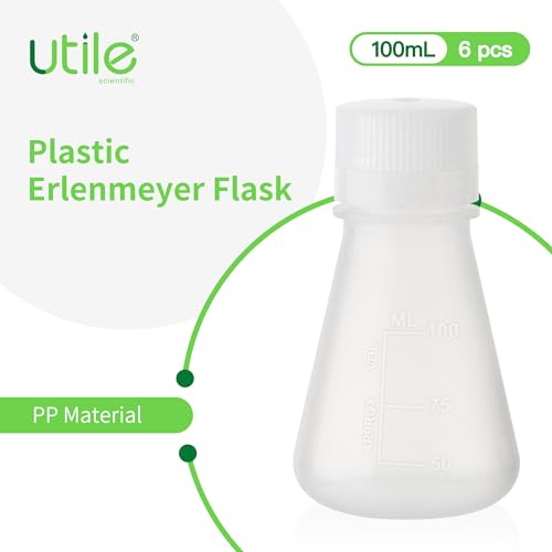 Utile Plastic Erlenmeyer Flask Set with Screw Caps, 6pcs of Vol.100ml Scientific Conical Flask Laboratory Flask, with Molded Graduations, 4023.0641.6 - Thumbnail 2