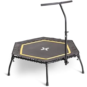 SportPlus Fitness trampoline inklapbaar voor thuis, met in hoogte verstelbare stang, ontziet de gewrichten, zachte rubberen touwophanging, zeer stil en tot 130 kg belastbaar, geel