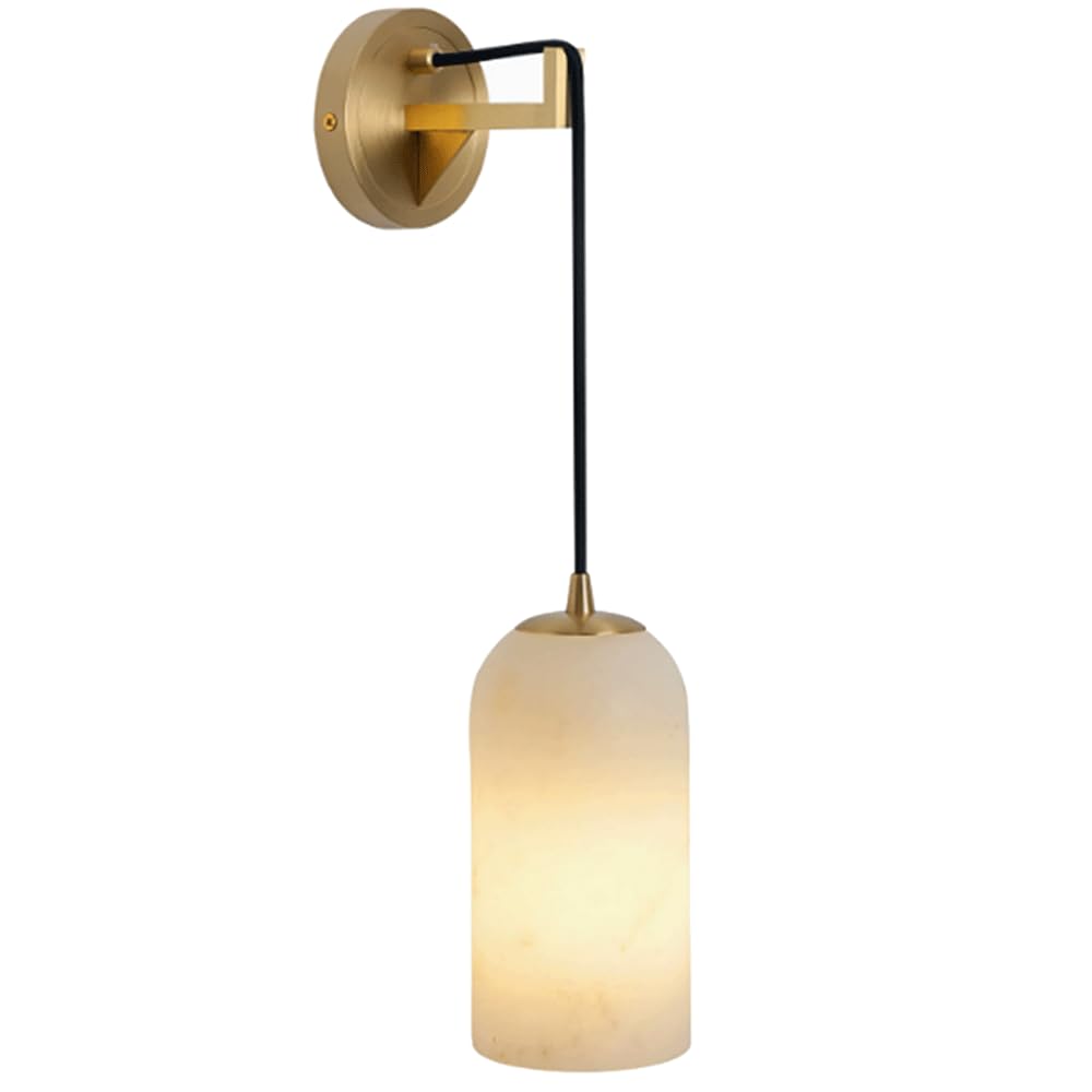 SHUANGZ Natural Alabaster Marble Wall Sconces, Reading Wall Light, Modern Wall Mount Wall Lights Hardwired Brass Base Wall Light Fixtures for Dining Room Stairs Bedroom Wall-Mounted Lamp