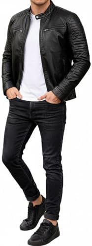 FAPA Lederjacke Herren Langarm - elegante Bikerjacke - Männerlede...