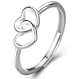 Sterling Silver Heart Rings for Women, Adjustable Double Heart Ring, Promise Rings for Her, Mom Gifts, Birthday Gifts for Women