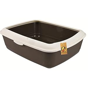 Foodie Puppies Rectangle Cat Litter Tray (56 x 46 x 17 cm) with Rim, Reduces Odor, Perfect Starter for Toilet Training Your Kitten and Puppies (Large, Brown)