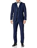 Adam Baker by Caravelli Men's T600512UP 3 Piece Slim Fit Peak Lapel Tuxedo Suit Set - Midnight Blue - 40R