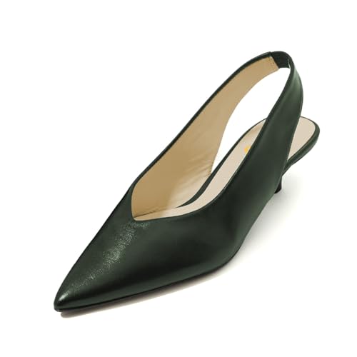 FYS Women V Cut Pointed Toe Pumps Kitten Low Heel Slingbacks Slip on Backless Office Daily Formal Shoes Size 4-16 US